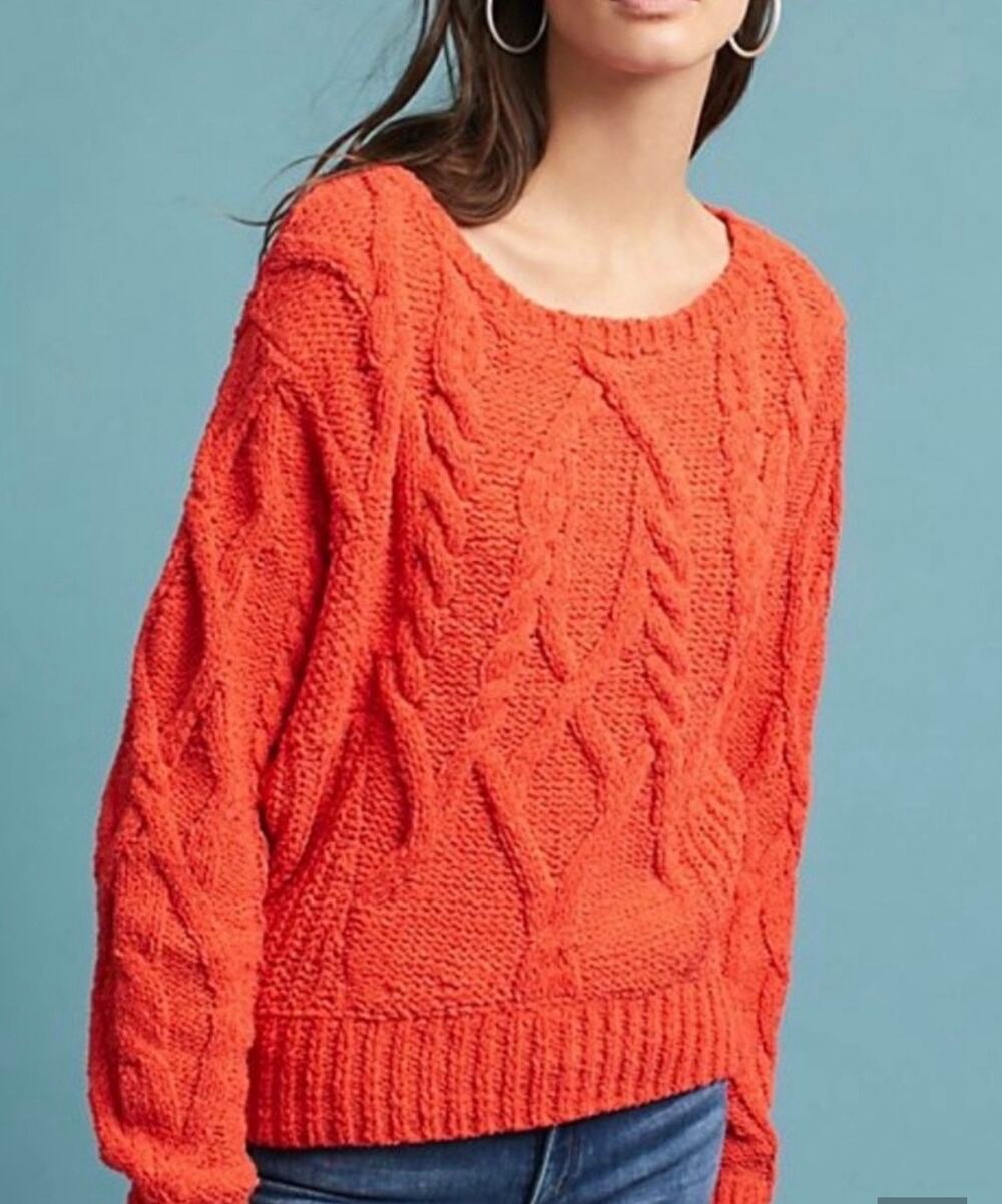 Sleeping On Snow Cabled Chenille Wool Blend Pullover Sweater Size Medium Orange
